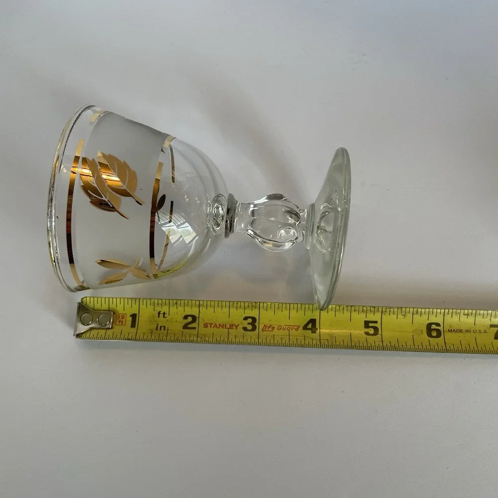 Vtg Frosted GOLD LEAF Sherbet Glass Set‎ of 2 Mid Century - 3 7/8
